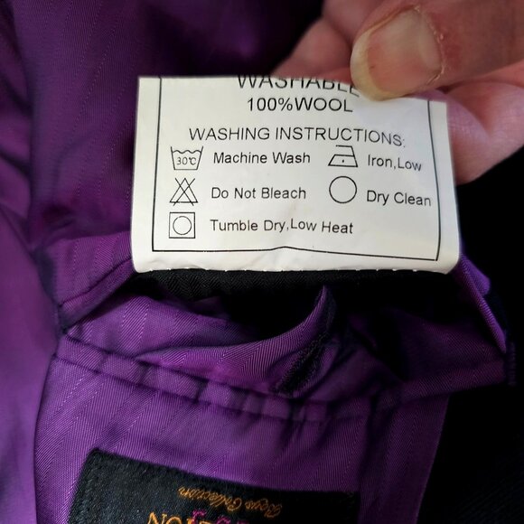 Boys Black Blazer Jacket With Purple Lining By Arte Italiana Size 14H 3 Button C - Picture 8 of 11